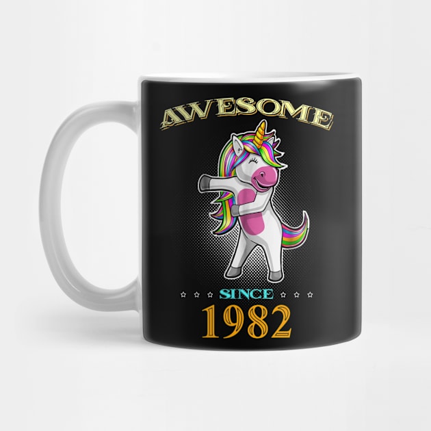 Awesome Since 1982 T Shirt Cute Unicorn Floss Birthday Gift by InterFish